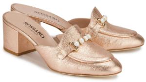 Pantoletten in glaenzender Metallic-Optik mit Penny-Riegel in Untergroessen Rose Metallic