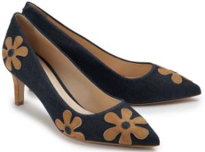Pumps aus Jeans und Leder mit Blumenverzierung von Rossaro in Untergroessen Blau