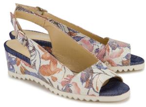 Sling Pumps aus weichem Flower-Print-Leder von Rossaro in Untergroessen mit Peeptoe-Cutout Multicolor