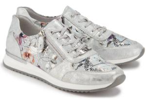 Sneaker in Uebergroessen mit seitlichem Flower-Print Silber Multicolor