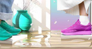 Grüne und pinke Schuhe in Übergrößen