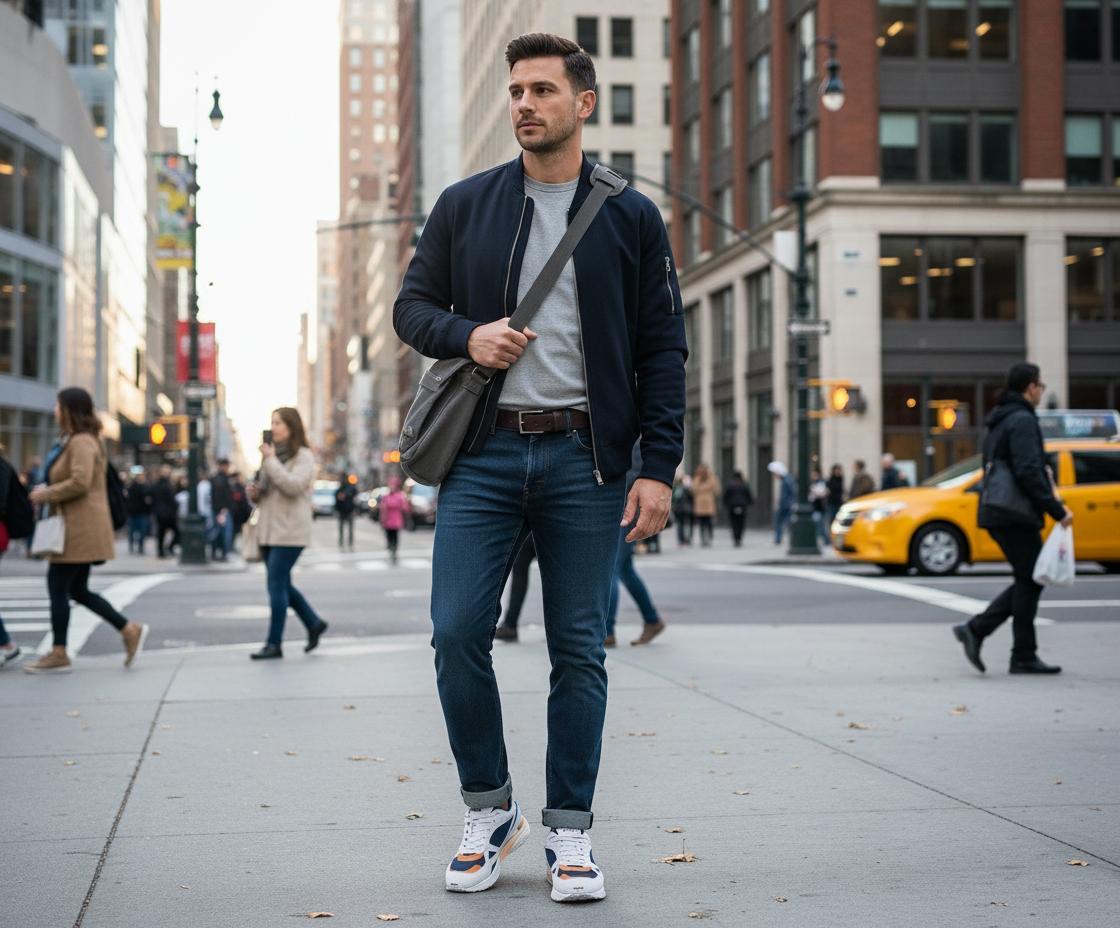 Junger Mann trägt Ralph Lauren POLO Sneaker in urbanem Setting
